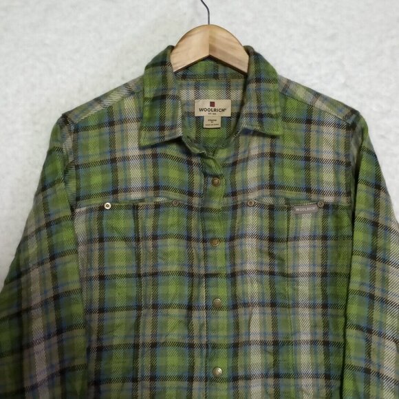 WOOLRICH Snap Button Down Flannel Plaid Shirt Womens Size Medium Soft Wool Blend - Picture 11 of 12